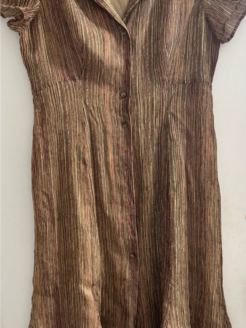 Anne Klein  Striped Short-Sleeve Shirt - Casual Button-Up Dress 100% Silk
